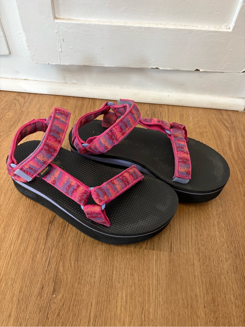 Teva Women's Pink Patterned Platform Strap Sandals